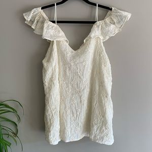 Ro & De Cream White Floral Ruffle Blouse Boho med